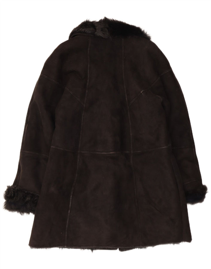 Muflone Womens Shearling Coat IT 48 XL Black Leather