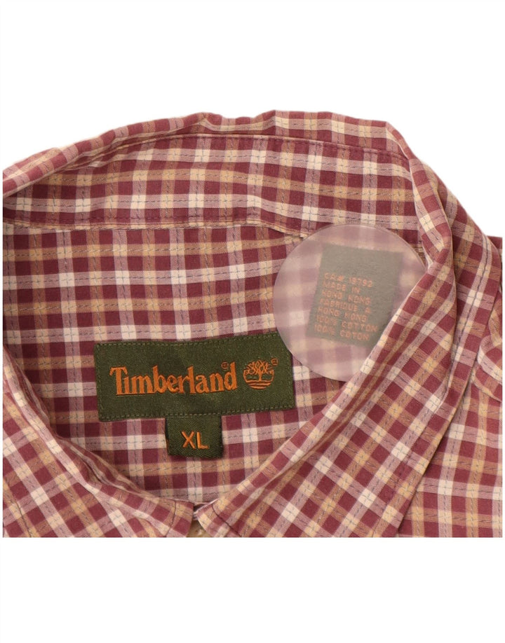 TIMBERLAND Mens Short Sleeve Shirt XL Burgundy Check Cotton