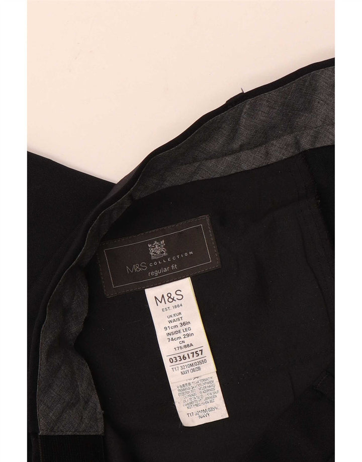 Marks & Spencer Mens Regular Fit Suit Trousers W36 L29 Navy Blue Polyester