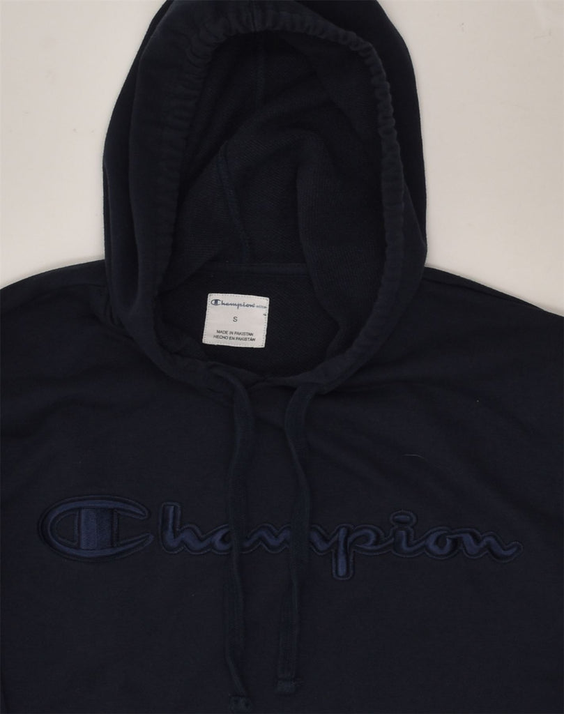 CHAMPION Mens Graphic Hoodie Jumper Small Navy Blue Cotton | Vintage Champion | Thrift | Second-Hand Champion | Used Clothing | Messina Hembry 