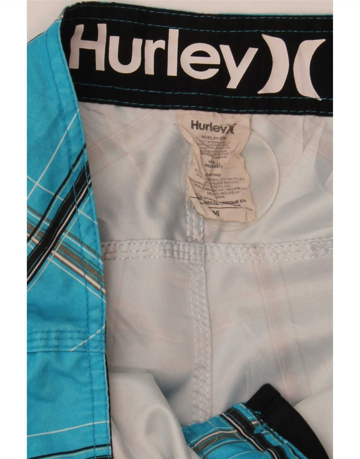 Hurley Mens Swimming Shorts Large  Blue Check Polyester