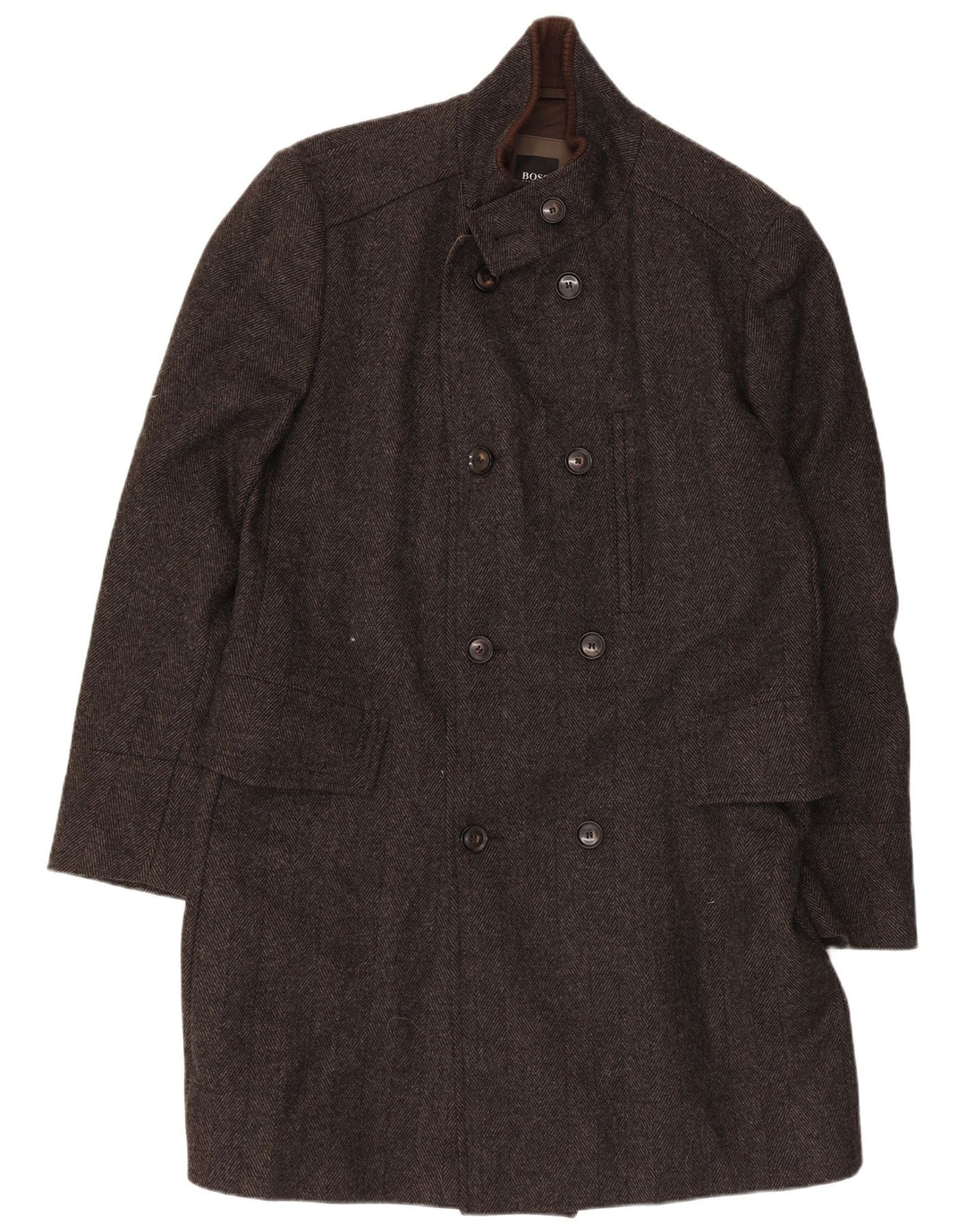 Hugo Boss Mens Double Breasted Coat EU 50 Large Grey Herringbone