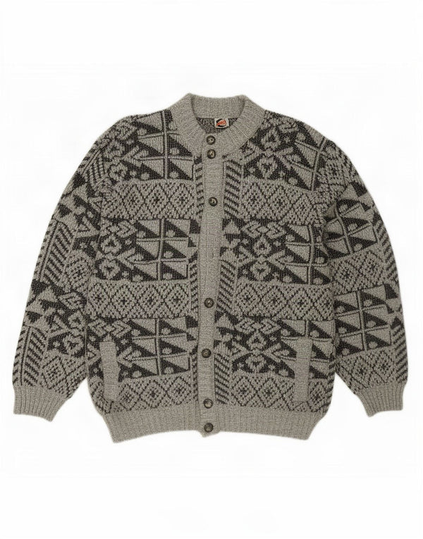 Vintage Mens Cardigan Sweater IT 54 XL Grey Geometric Acrylic