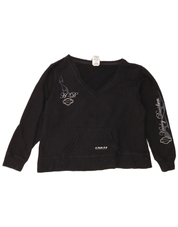 Harley Davidson Womens Graphic Crop Sweatshirt Jumper UK 16 Large Black