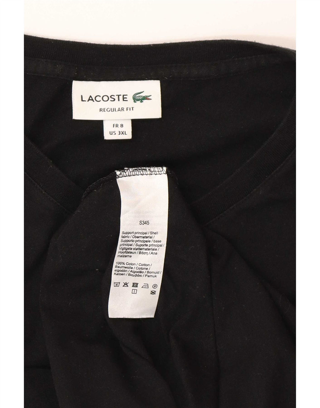 Lacoste Mens T-Shirt Top Size 8 3XL Black Cotton