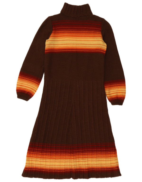 Vintage Womens Long Sleeve Jumper Dress UK 12 Medium Brown Striped