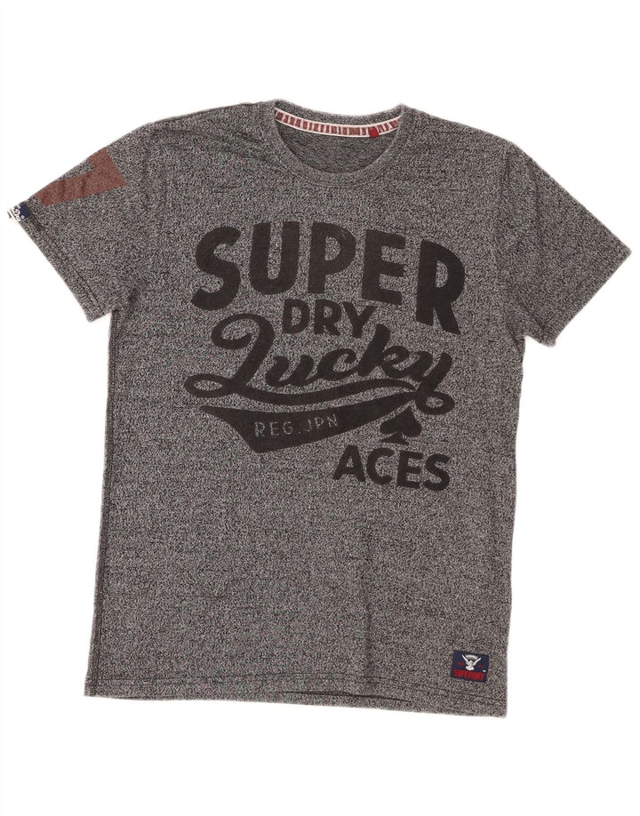 Superdry Mens Graphic T-Shirt Top Small Grey Flecked Cotton