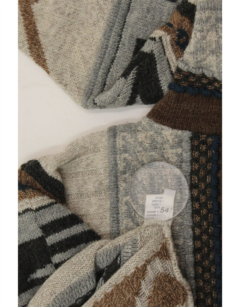 VINTAGE Mens Crew Neck Jumper Sweater IT 54 XL Grey Geometric Wool Vintage Vintage and Second-Hand Vintage from Messina Hembry 