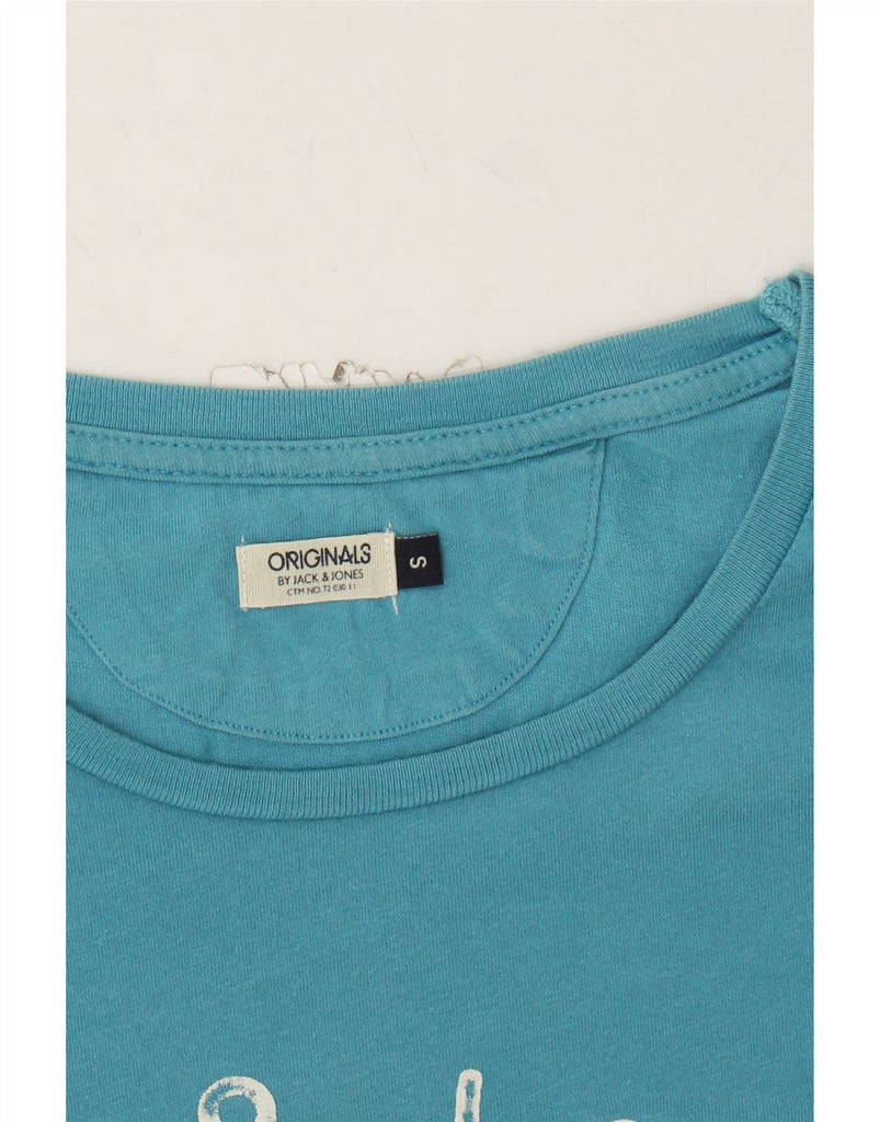 JACK & JONES Mens Graphic T-Shirt Top Small Blue Colourblock Cotton Vintage Jack & Jones and Second-Hand Jack & Jones from Messina Hembry 