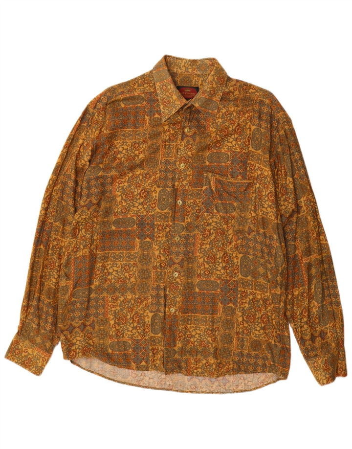 OLD FARWAY Mens Shirt Size 40 15 1/2 Medium Yellow Paisley Viscose