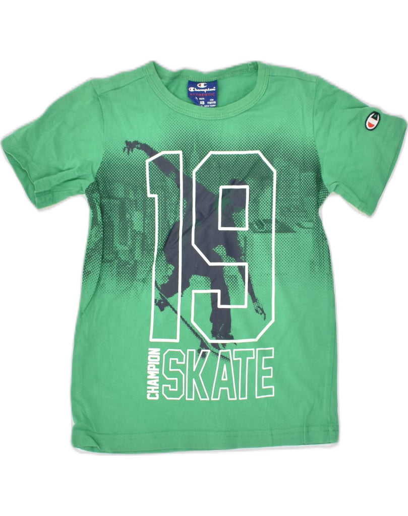 CHAMPION Boys SKATE Graphic T-Shirt Top 5-6 Years XS Green Cotton | Vintage Champion | Thrift | Second-Hand Champion | Used Clothing | Messina Hembry 