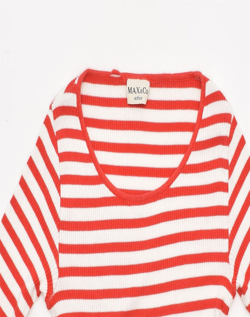 MAX & CO. Womens Top Long Sleeve UK 10 Small Red Striped Cotton | Vintage | Thrift | Second-Hand | Used Clothing | Messina Hembry 