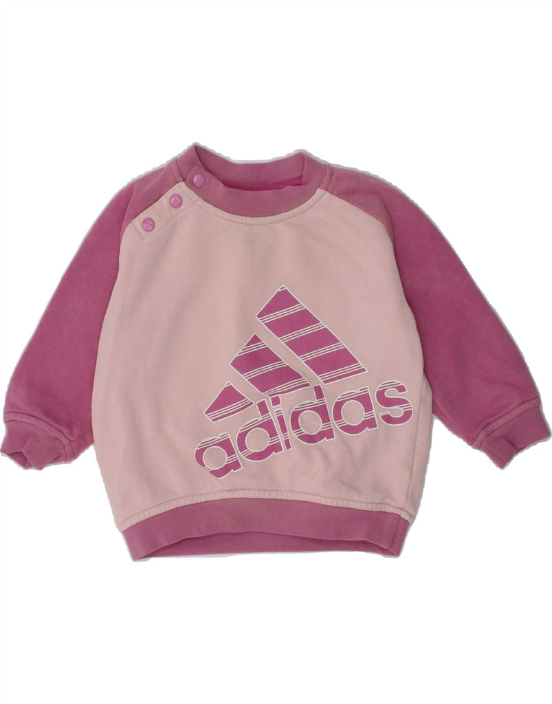 ADIDAS Baby Girls Graphic Sweatshirt Jumper 3-6 Months Pink Colourblock | Vintage Adidas | Thrift | Second-Hand Adidas | Used Clothing | Messina Hembry 