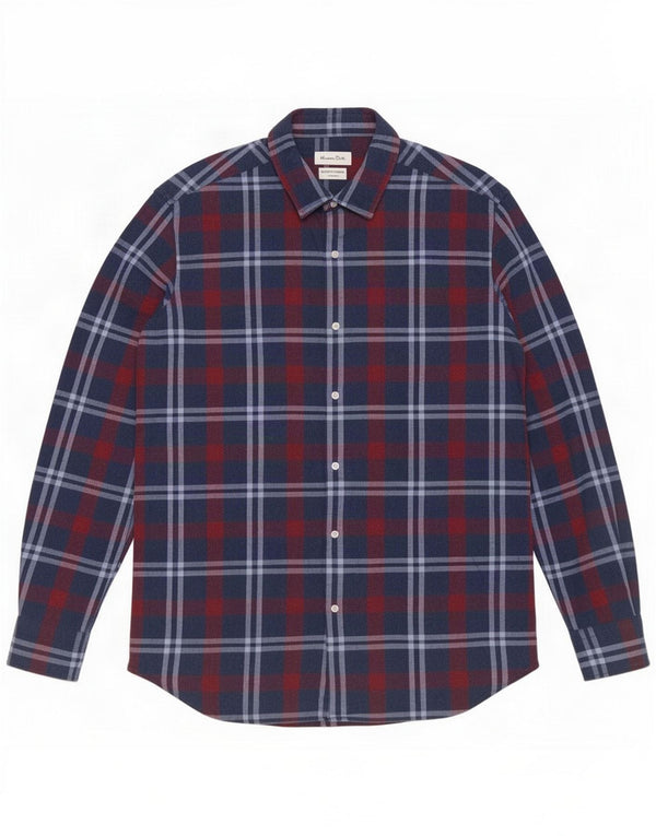 Massimo Dutti Mens Shirt Large Navy Blue Check