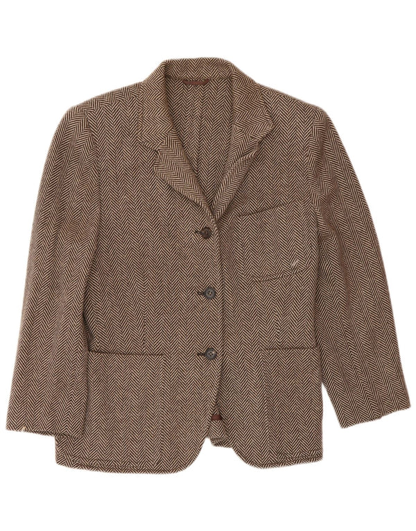 Piombo Womens 3 Button Blazer Jacket IT 44 Medium Brown Herringbone Wool