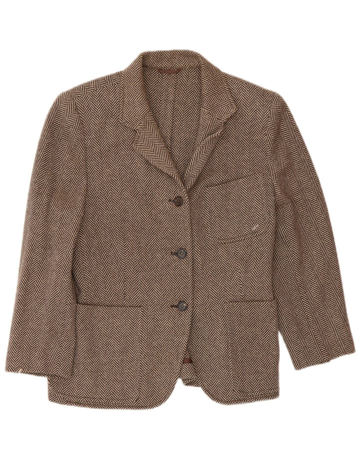 Piombo Womens 3 Button Blazer Jacket IT 44 Medium Brown Herringbone Wool