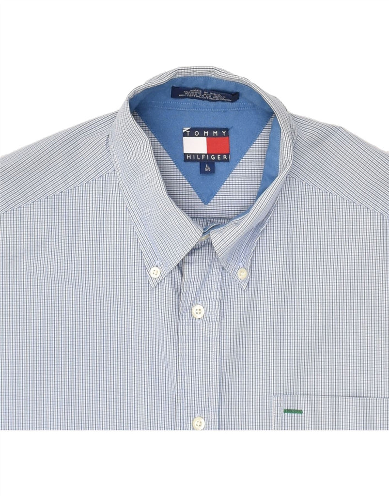 TOMMY HILFIGER Mens Shirt Large Blue Check Cotton | Vintage Tommy Hilfiger | Thrift | Second-Hand Tommy Hilfiger | Used Clothing | Messina Hembry 