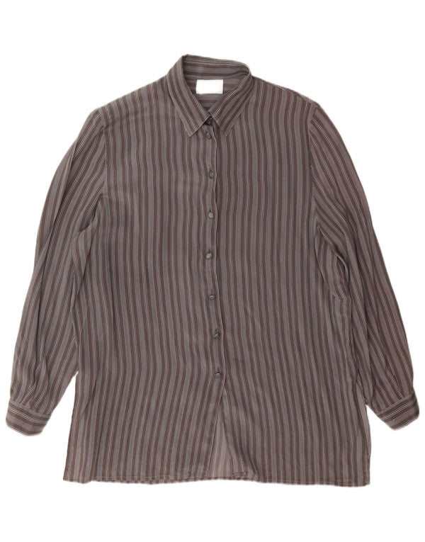 Vintage Womens Shirt Dress IT 46 Large Grey Striped Acetate