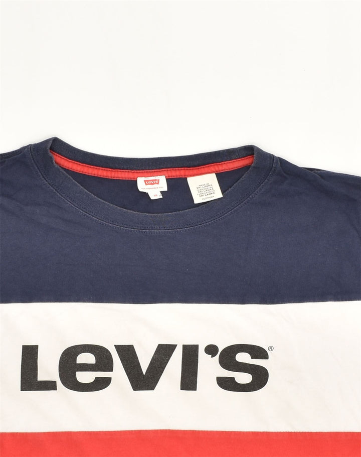 LEVI'S Womens Crop Graphic T-Shirt Top UK 4 XS Navy Blue Colourblock | Vintage Levi's | Thrift | Second-Hand Levi's | Used Clothing | Messina Hembry 