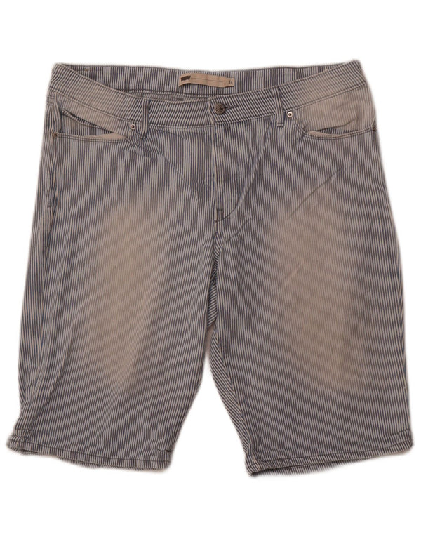 Levi's Womens High Waist Casual Shorts US 14 XL W36  Blue Pinstripe Cotton