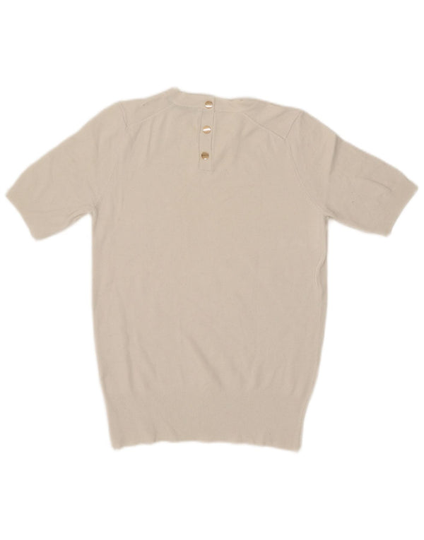 Zara Womens Short Sleeve Crew Neck Jumper Sweater UK 10 Small Off White