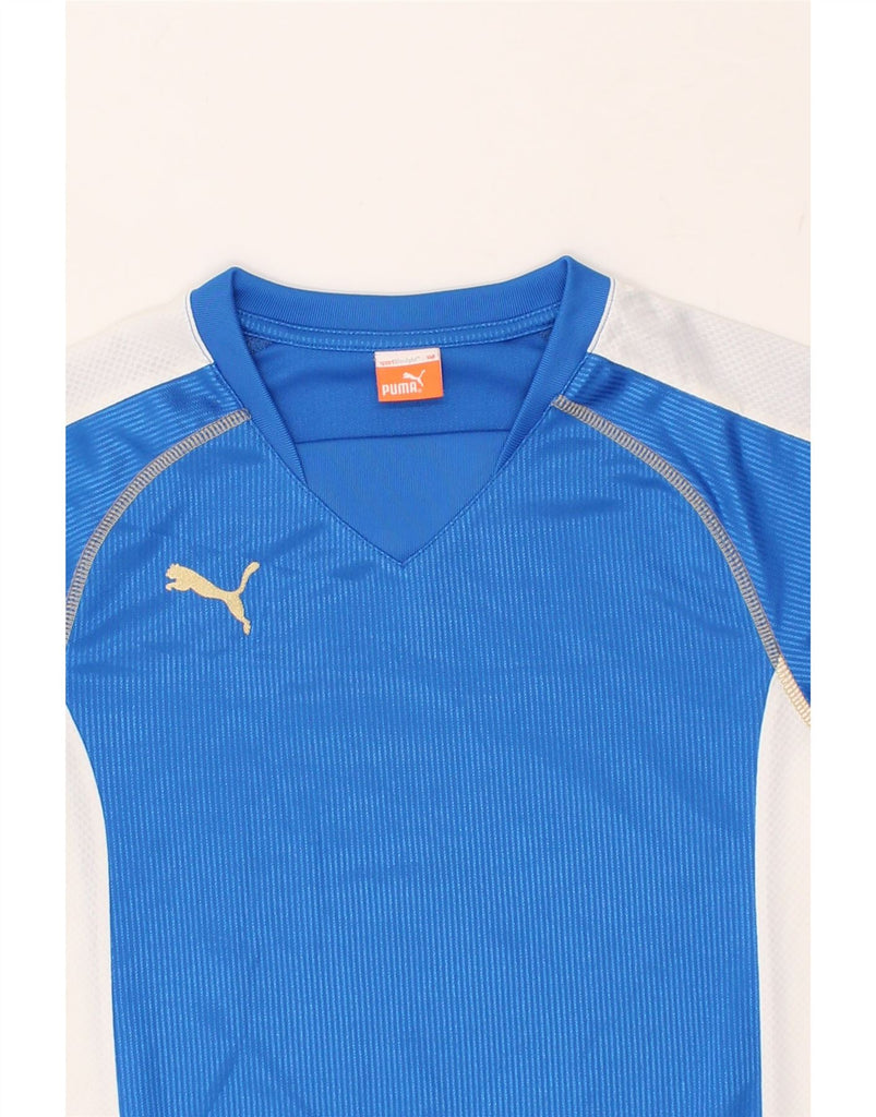 PUMA Boys T-Shirt Top 8-9 Years Blue Colourblock | Vintage Puma | Thrift | Second-Hand Puma | Used Clothing | Messina Hembry 