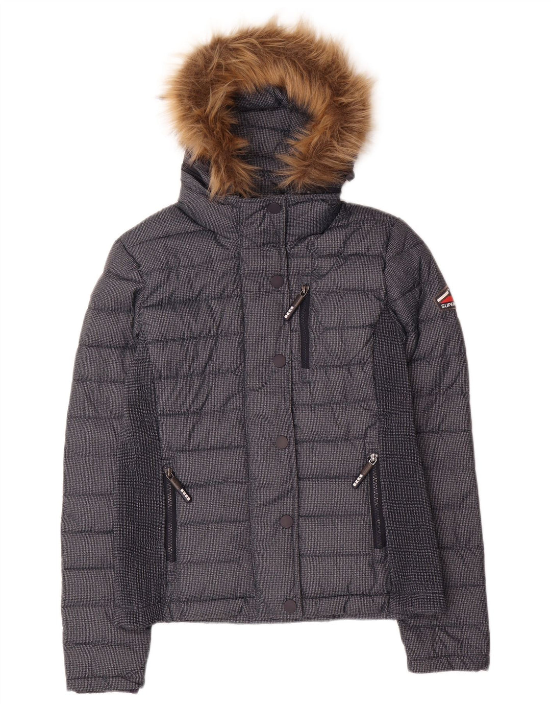 Superdry Womens Hooded Padded Jacket UK 12 Medium Navy Blue Polyester