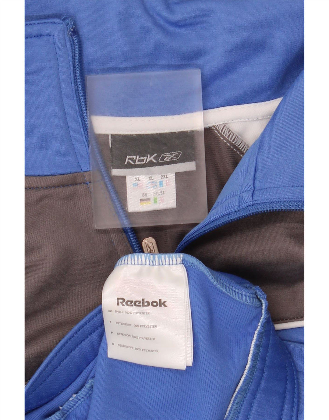 Reebok Mens Regular Fit Tracksuit Top Jacket XL Blue Colourblock Polyester