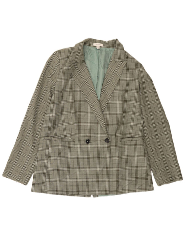 Topshop Womens Tall Double Breasted Blazer Jacket UK 12 Medium Green Check