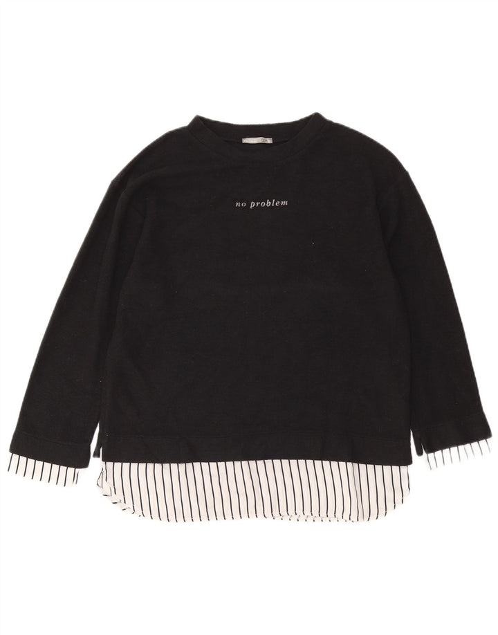 Zara Womens Oversized Graphic Top Long Sleeve UK 10 Small Grey Polyester