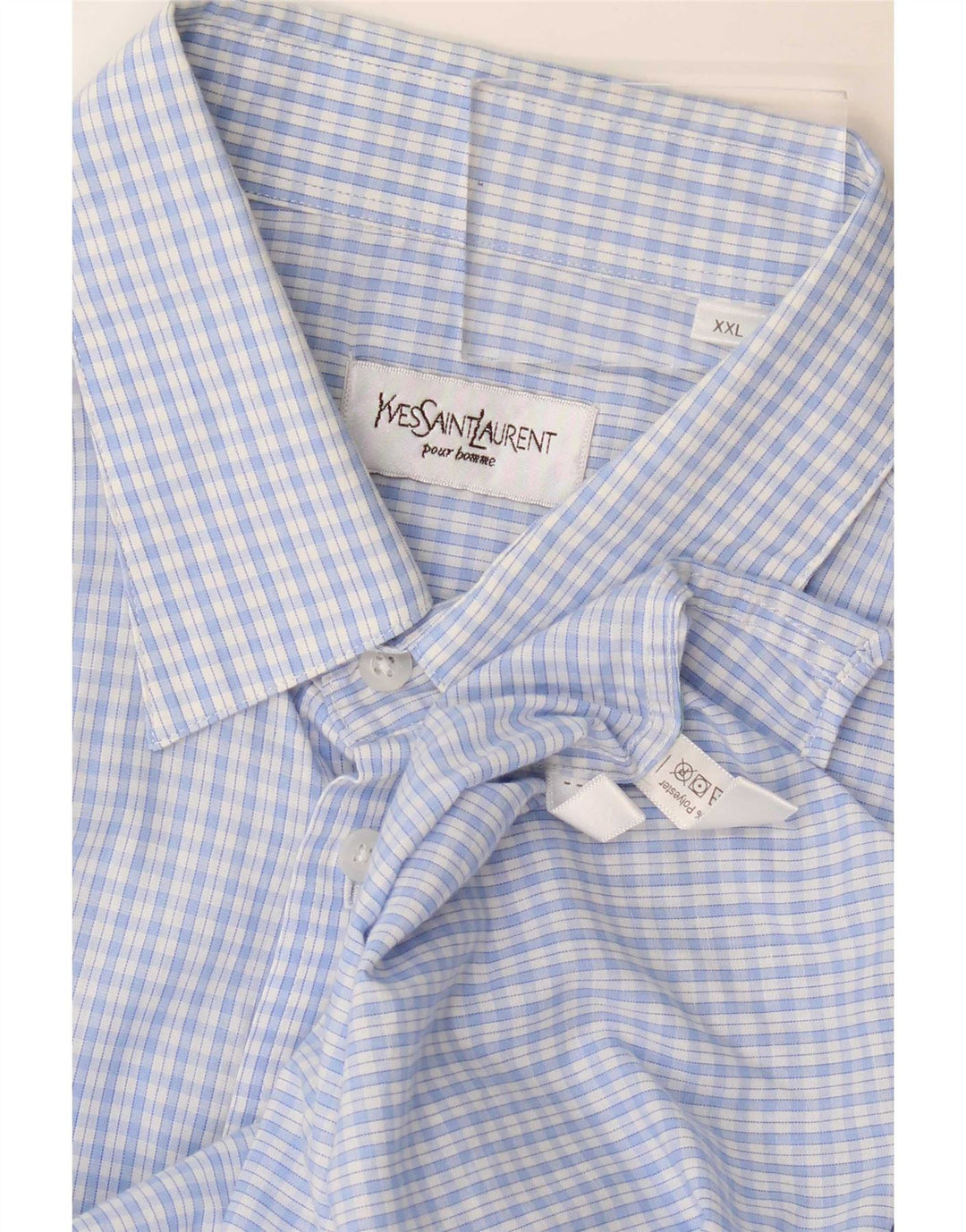 Yves Saint Laurent Mens Shirt 2XL Blue Check Cotton