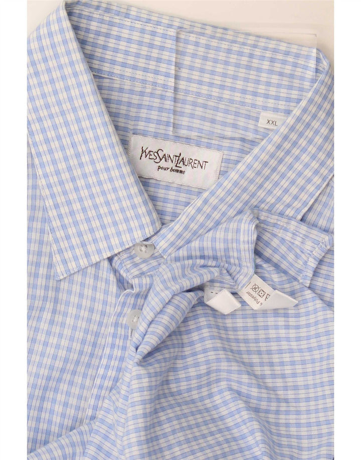 Yves Saint Laurent Mens Shirt 2XL Blue Check Cotton