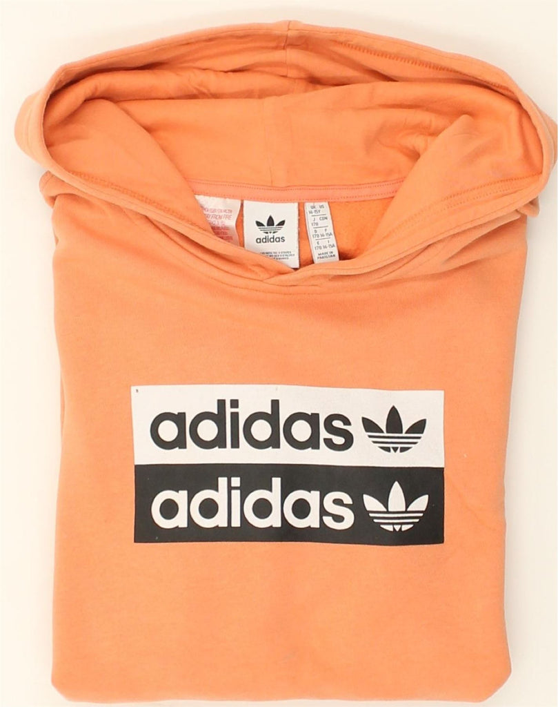 ADIDAS Girls Graphic Hoodie Jumper 14-15 Years Orange Cotton | Vintage Adidas | Thrift | Second-Hand Adidas | Used Clothing | Messina Hembry 