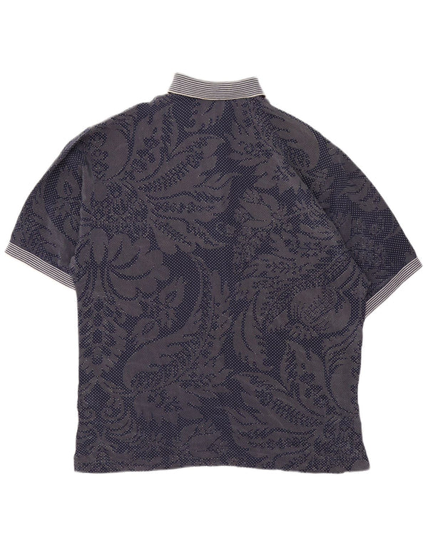 Vintage Womens Polo Shirt UK 14 Large Navy Blue Paisley