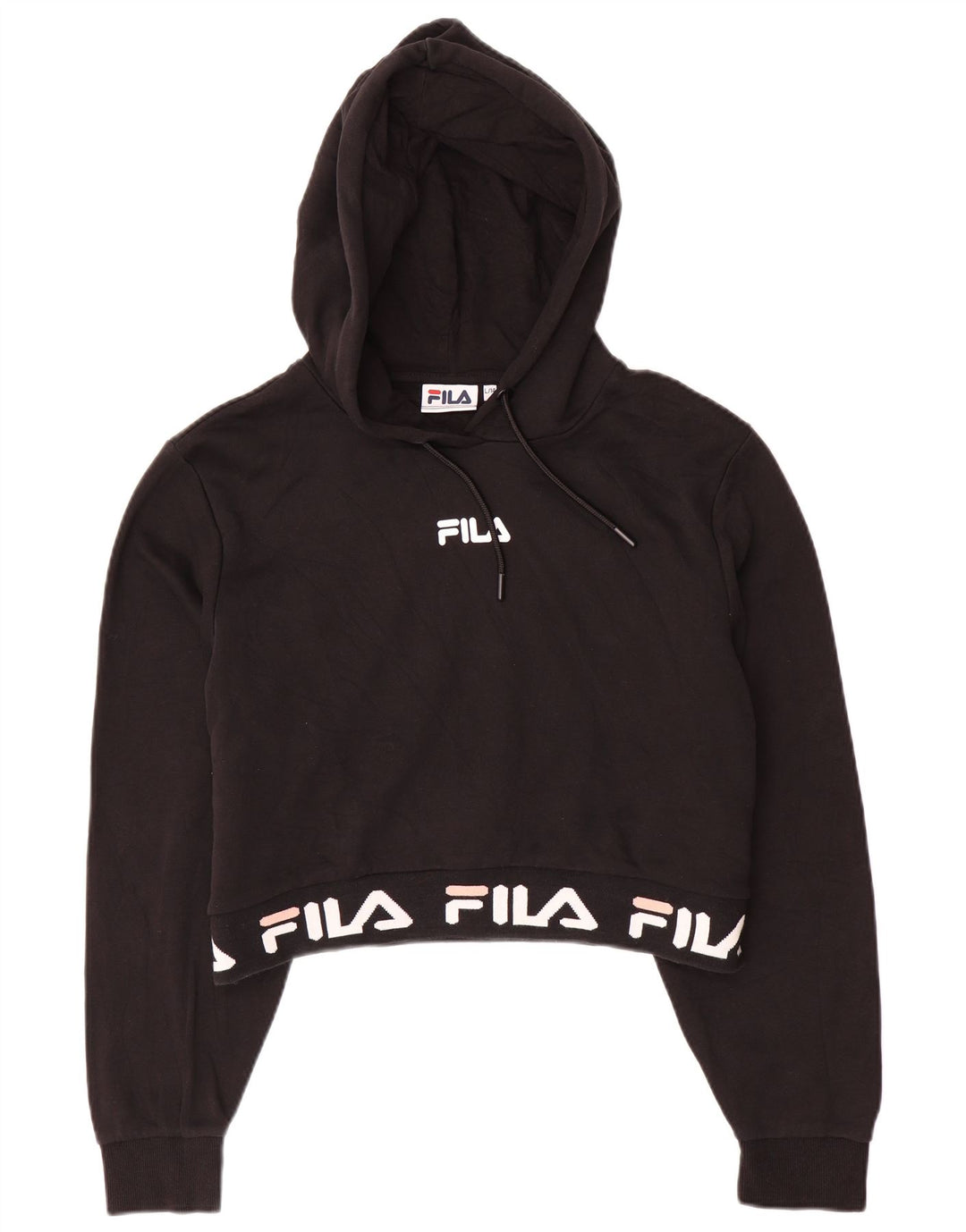 FILA Girls Crop Graphic Hoodie Jumper 13-14 Years Large Black Cotton