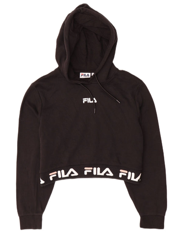 FILA Girls Crop Graphic Hoodie Jumper 13-14 Years Large Black Cotton