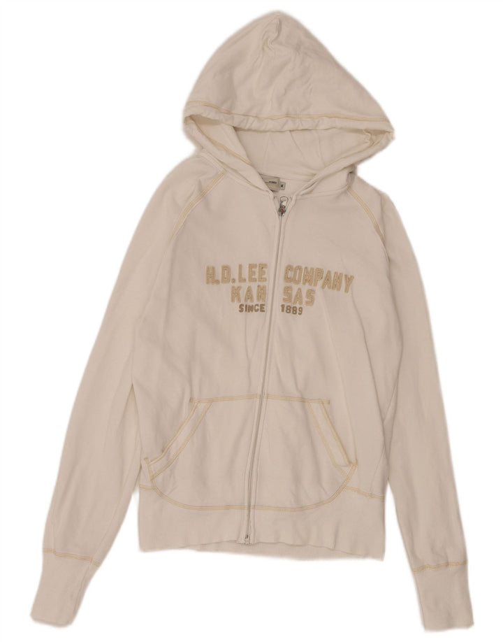 Lee Womens Graphic Zip Hoodie Sweater UK 10 Small White