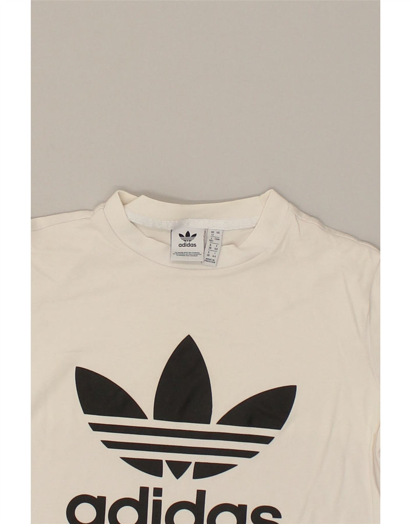 ADIDAS Womens Graphic T-Shirt Top UK 12 Medium White Cotton | Vintage Adidas | Thrift | Second-Hand Adidas | Used Clothing | Messina Hembry 