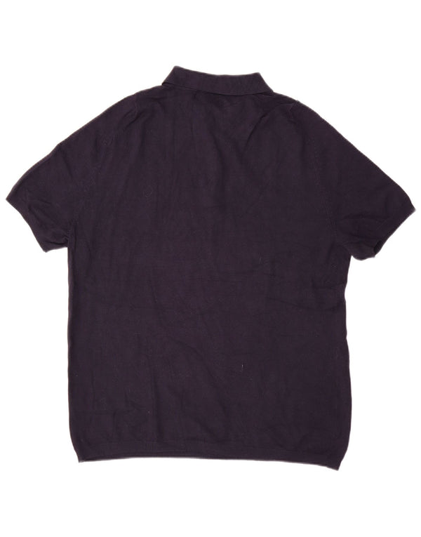Zara Mens Short Sleeve Polo Neck Jumper Sweater Large Navy Blue