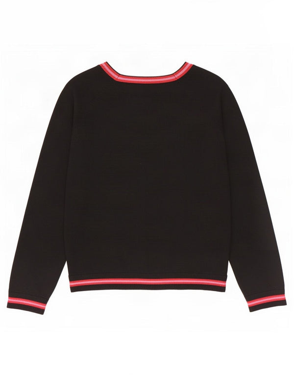HUSH Womens Boat Neck Jumper Sweater UK 14 Medium Black Striped Merino Wool