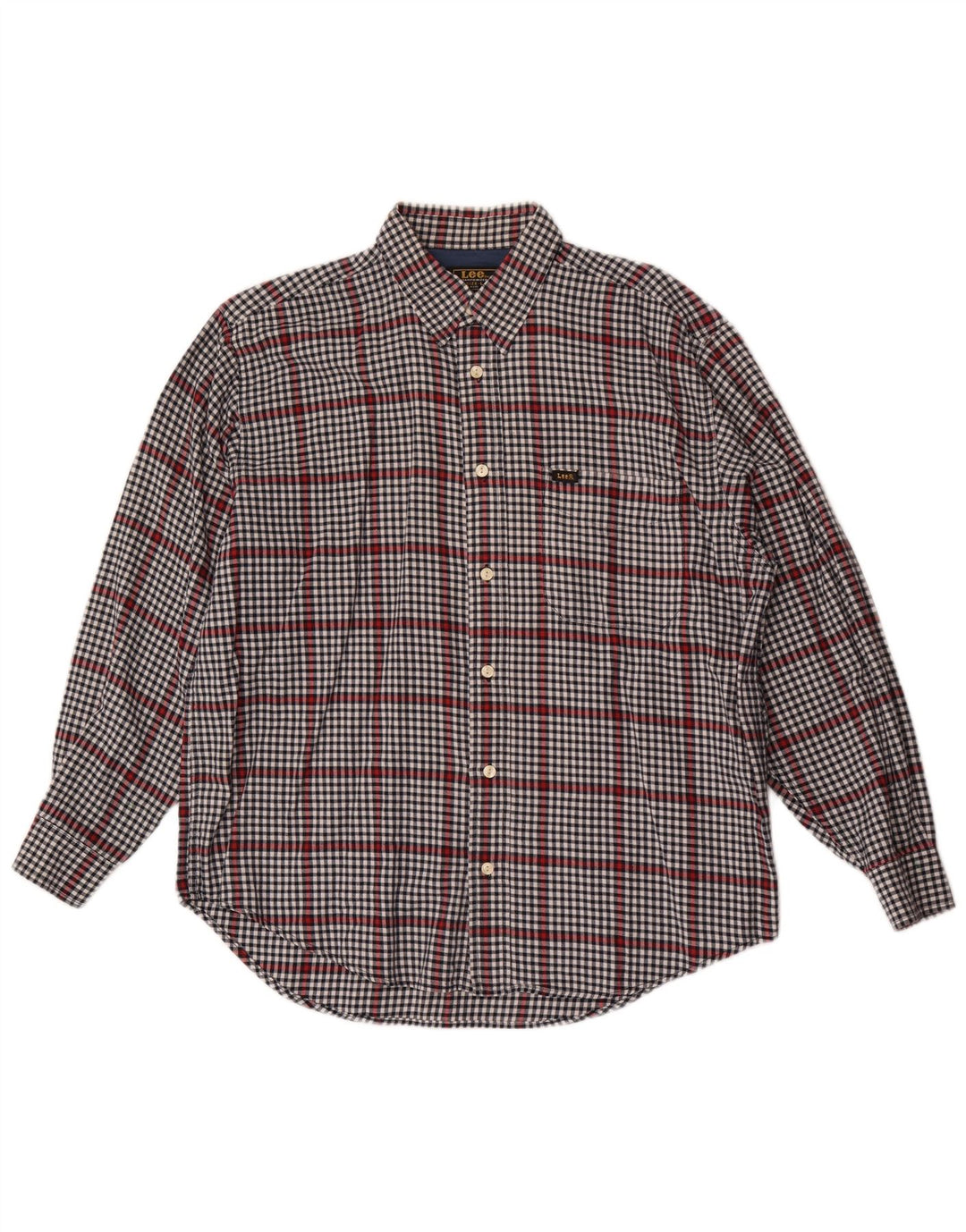 Lee Mens Shirt Large Grey Gingham Cotton