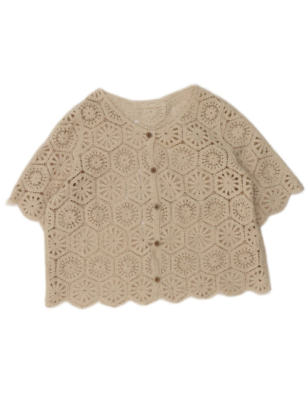 Vintage Womens Crochet Cardigan Top UK 14 Medium Beige