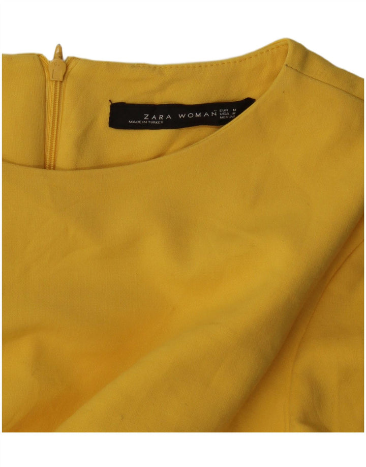 Zara Womens 3/4 Sleeve Shift Dress UK 14 Medium Yellow