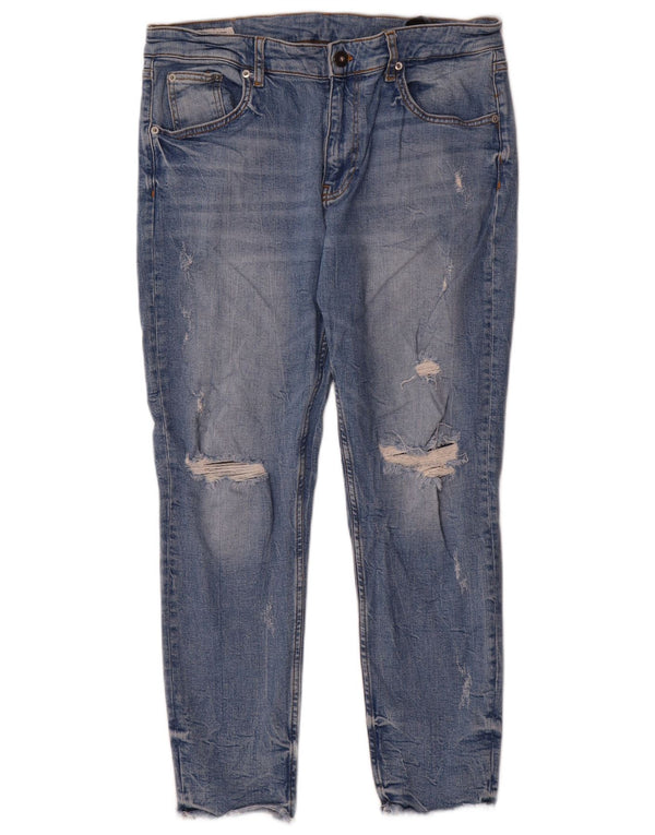 Zara Mens Distressed Skinny Jeans EU 44 Large W34 L27 Blue Cotton