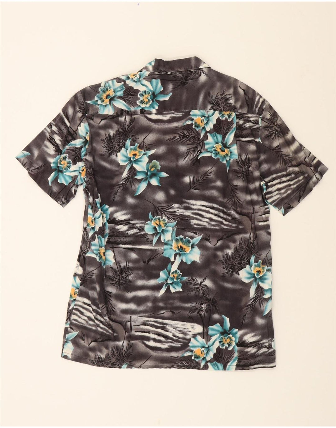 VINTAGE Mens Short Sleeve Shirt Medium Grey Floral Vintage Vintage and Second-Hand Vintage from Messina Hembry 