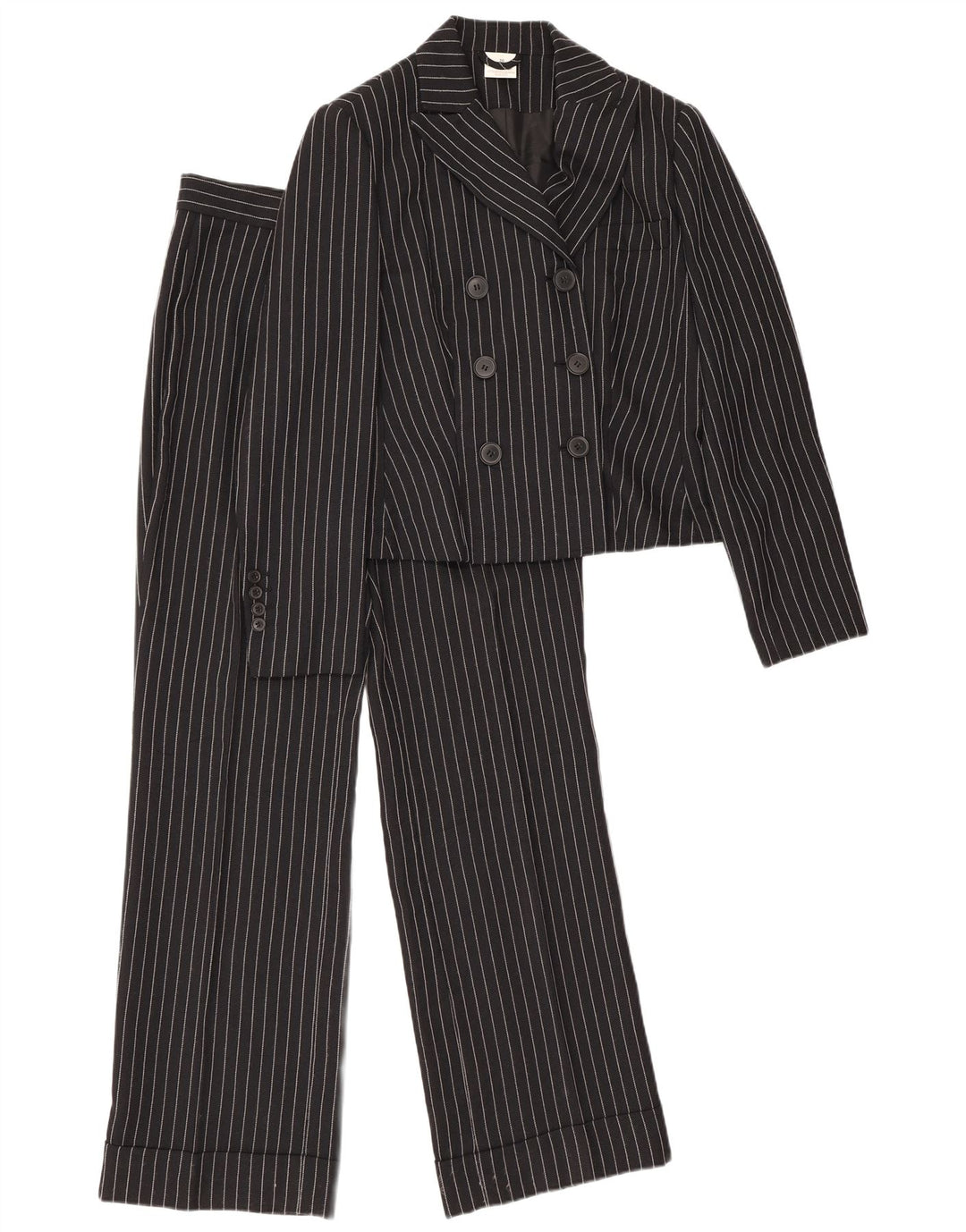 Vintage Womens 2 Piece Suit UK 12 Medium W28 L30 Black Striped