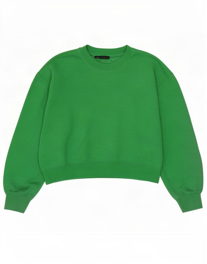 Zara Womens Crop Oversized Sweatshirt Jumper UK 10 Small Green Polyester