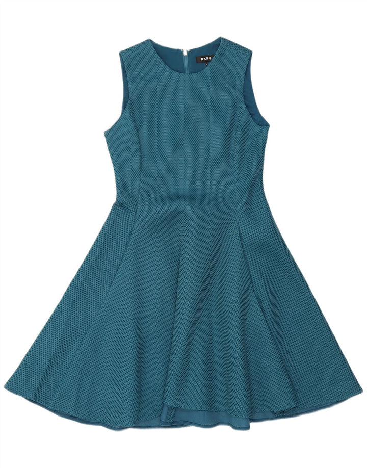 DKNY Womens Sleeveless A-Line Dress US 10 Large Blue Geometric Polyester