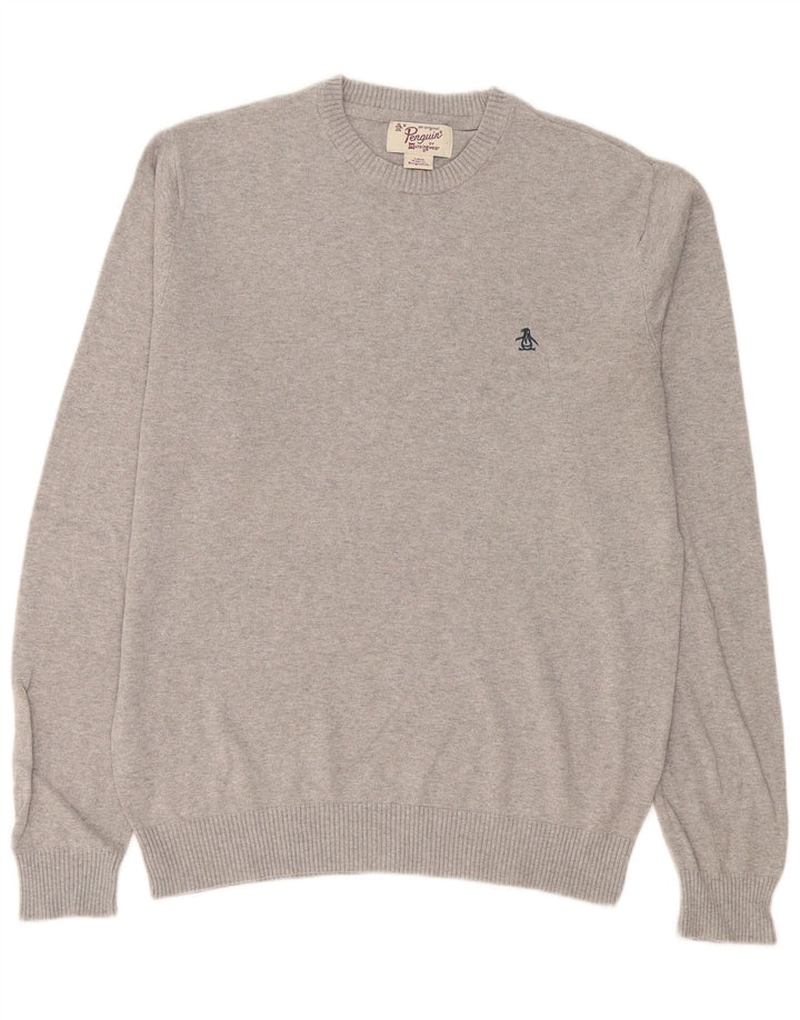 Penguin Mens Crew Neck Jumper Sweater Large Grey Flecked Cotton