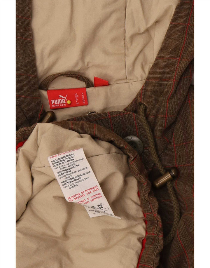 Puma Womens Hooded Parka Jacket UK 12 Medium Brown Check Cotton